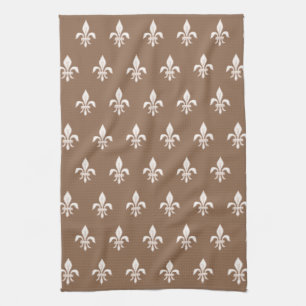 Linge De Cuisine Fleur de Lis en beige clair sur Taupe Tan