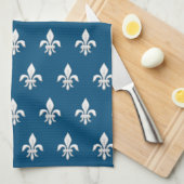 Linge De Cuisine Fleur de Lis en blanc sur Deep Cobalt Blue (Quart Plié)