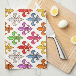 Linge De Cuisine Fleur-de-lis Fleurs Blanc Bold Coloré