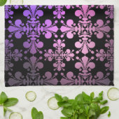 Linge De Cuisine Fleur de lis motif rose violet noir (Plié)
