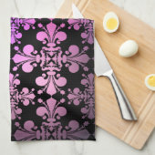 Linge De Cuisine Fleur de lis motif rose violet noir (Quart Plié)