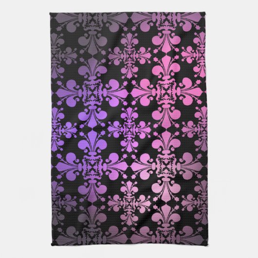 Linge De Cuisine Fleur de lis motif rose violet noir (Vertical)