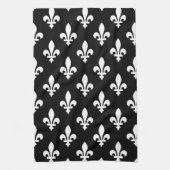 Linge De Cuisine Fleur de Lis Motif, Royal French, Blanc sur Noir (Vertical)