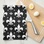 Linge De Cuisine Fleur de lis noir design Motif (Quart Plié)