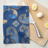 Linge De Cuisine Fleur de lis ornement de luxe - marbre bleu (Quart Plié)