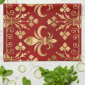 Linge De Cuisine Fleur de lis ornement Luxe Rouge (Plié)