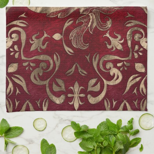 Linge De Cuisine Fleur de lis rouge et or (Plié)