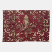 Linge De Cuisine Fleur de lis rouge et or (Horizontal)