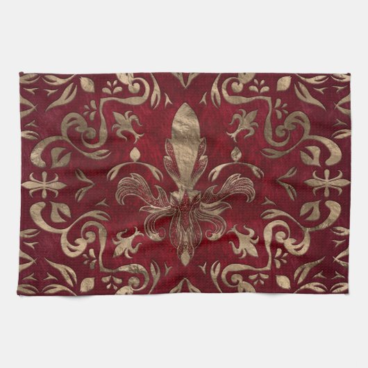 Linge De Cuisine Fleur de lis rouge et or (Horizontal)