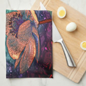 Linge De Cuisine Fleur de Lotus sur l'eau vert violet or floral (Quart Plié)