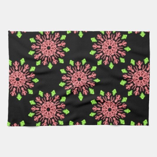 Linge De Cuisine Fleur de néon rouge et vert (Horizontal)