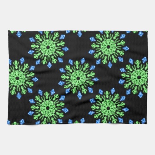 Linge De Cuisine Fleur de néon vert et bleu (Horizontal)