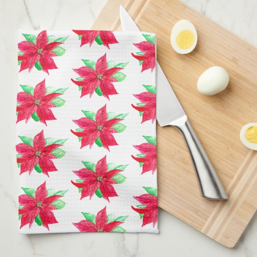 Linge De Cuisine Fleur de Noël rouge de Poinsettia (Quart Plié)