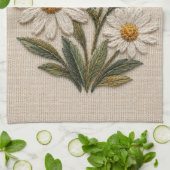 Linge De Cuisine Fleur de Pâquerette Brodée (Plié)