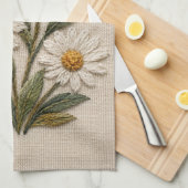 Linge De Cuisine Fleur de Pâquerette Brodée (Quart Plié)