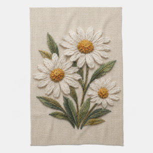 Linge De Cuisine Fleur de Pâquerette Brodée