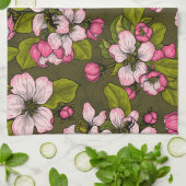Linge De Cuisine Fleur de pomme sur vert foncé (Plié)
