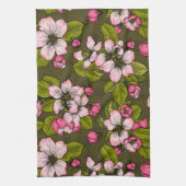 Linge De Cuisine Fleur de pomme sur vert foncé (Vertical)