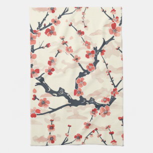 Linge De Cuisine Fleur de prunier rouge corail japonais Motif de va