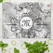 Linge De Cuisine Fleur de rose blanche gris floral d'hiver (Plié)