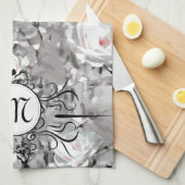 Linge De Cuisine Fleur de rose blanche gris floral d'hiver (Quart Plié)