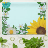 Linge De Cuisine Fleur de tournesol rustique Faisée Turquoise (Plié)