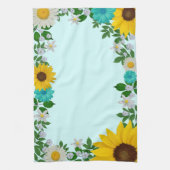 Linge De Cuisine Fleur de tournesol rustique Faisée Turquoise (Vertical)