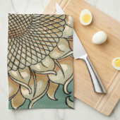 Linge De Cuisine Fleur de tournesol sur Arrière - plan bleu-vert (Quart Plié)