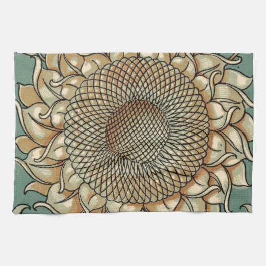 Linge De Cuisine Fleur de tournesol sur Arrière - plan bleu-vert (Horizontal)