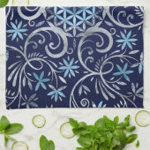 Linge De Cuisine Fleur de vie Mandala - Bleu Argent (Plié)