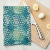 Linge De Cuisine Fleur de vie - motif de timbre - bleu cyan (Quart Plié)