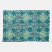 Linge De Cuisine Fleur de vie - motif de timbre - bleu cyan (Horizontal)