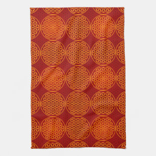 Linge De Cuisine Fleur de vie - motif de timbre - orange rouge