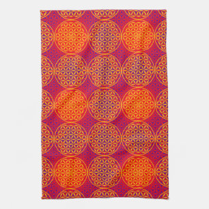 Linge De Cuisine Fleur de vie - motif de timbre - rose orange
