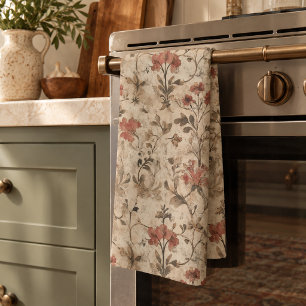 Linge De Cuisine Fleur de Watercolor Rouille Vintage William Morris