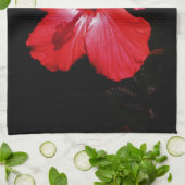 Linge De Cuisine Fleur d'Hibiscus rouge rose chaud sur noir (Plié)