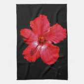 Linge De Cuisine Fleur d'Hibiscus rouge rose chaud sur noir (Vertical)