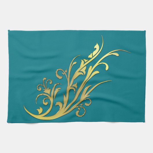 Linge De Cuisine Fleur d'or fausse de luxe abstrait (Horizontal)