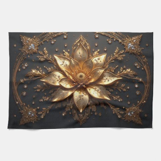Linge De Cuisine Fleur d'Or Luxueuse (Horizontal)