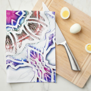 Linge De Cuisine Fleur en texture plâtre, ombre douce sur blanc