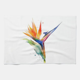 Linge De Cuisine Fleur exotique oiseau de paradis aquarelle lumineu