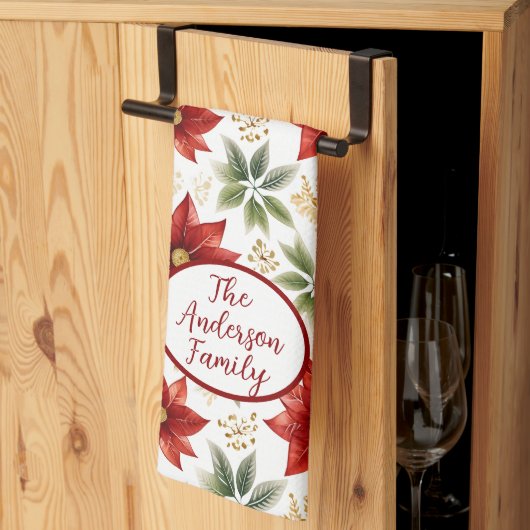 Linge De Cuisine Fleur florale Poinsettia élégant Noël (Pliage en tiers)
