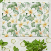Linge De Cuisine Fleur Frangipani Blanc Tropical (Plié)