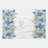 Linge De Cuisine Fleur Icy Blue Gold Poinsettia Noël (Horizontal)