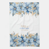 Linge De Cuisine Fleur Icy Blue Gold Poinsettia Noël (Vertical)