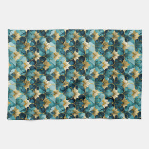 Linge De Cuisine Fleur Japonaise Sarcelle Or
