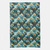 Linge De Cuisine Fleur Japonaise Sarcelle Or (Vertical)
