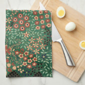 Linge De Cuisine Fleur japonaise verte Flore traditionnelle arrière (Quart Plié)