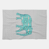 Linge De Cuisine Fleur mandala éléphant - turquoise, gris & blanc (Horizontal)