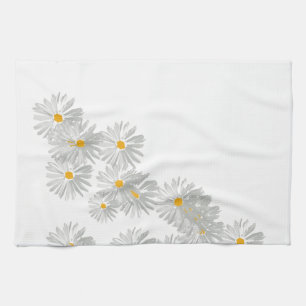Linge De Cuisine Fleur marguerite blanc motif minimal